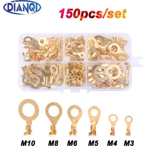150PCS M3/M4/M5/M6/M8/M10 Ring Lugs Ring Eyes Copper Crimp Terminals Cable Lug Wire Connector Non-insulated Diy Assortment Kit