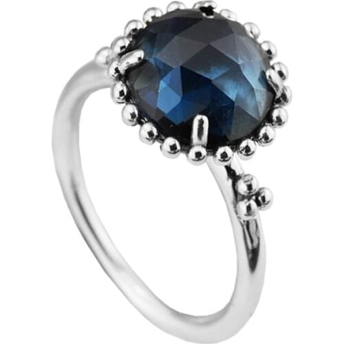 Real 925 Sterling Silver Rings For Women Midnight Star Blue Crystal Ring Lady Engagement Jewelry bagues pour femme