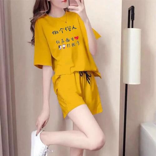Summer Women Pajamas Set Cartoon Print Cute Sleepwear Shirt Short Sleeve Pijamas Mujer Leisure Homewear Clothes Girls Tracksuit