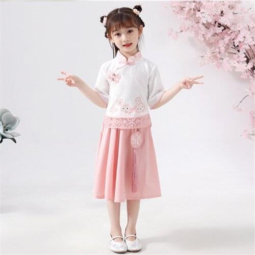 Girls summer dress 2020 new childrens summer cotton Chinese style little girl Hanfu graduation ceremony dress cute qipao dress
