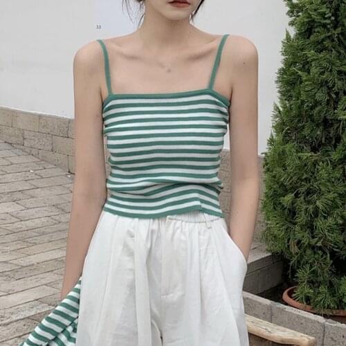 Women Thin Strap Sling Tank Top Knit Camis Vest Jacket Slim Short Cropped Cardigan Breathable Chest Pad Underwear