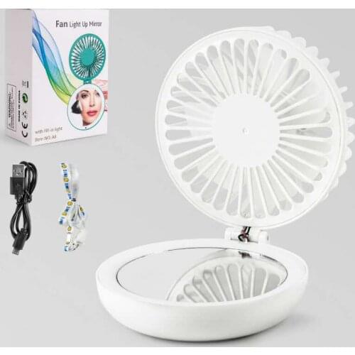 Multifunction Portable Handheld Mini Makeup Mirror Fan USB Rechargeable Night Light LED Light With Cosmetic Mirror Beauty Gift
