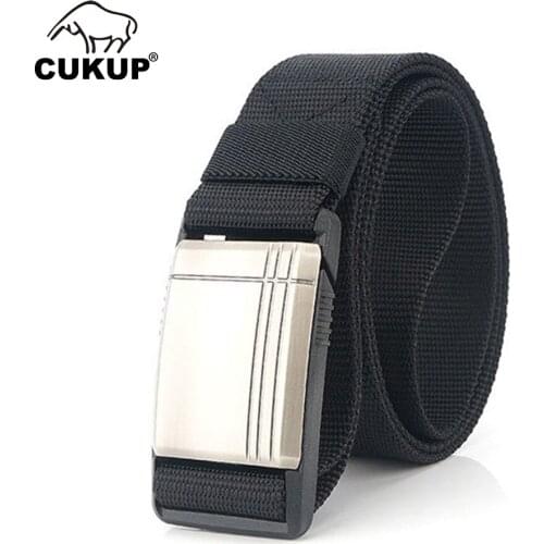 CUKUP 2020 New Design Sliver Buckle Metal Belts Mens Quality Nylon Camouflage Belt Jeans Accessories Men 3.8cm Width CBCK185