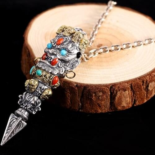 BOCAI 2021 Trend New Real s925 Silver Jewelry Distressed Natural Turquoise Vajra Pendant Personality Trend Mens Pendant