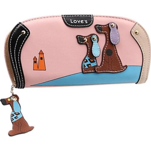 New Womens Wallet Long Cartoon Dog Hand Bag Multifunction Small Fresh Zero Wallet Zipper Wallet Money Clip Purse I Clip Portfel