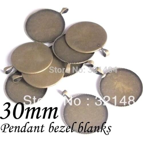 Bulk 200piece Antique Bronze Tone Metal Bezel Blank 30mm Round Pendant Tray Pendant Base Cameo Setting
