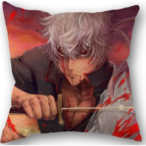Custom Gintama Anime Pillowcase Wedding Decorative Cotton Linen Pillow Case For Home Pillow Cover 45X45(One Sides)