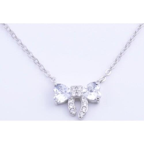 Pekurr 925 Sterling Silver Zircon Heart Big Butterfly Bowknot Necklaces For Women Accesories Long Pendants Fashion Jewelry Gift