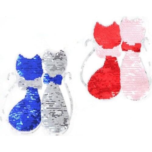 Patch deal with it clothes t shirt women Diy 220mm Cartoon Cats Reversible change color sequins biker patches for clothing