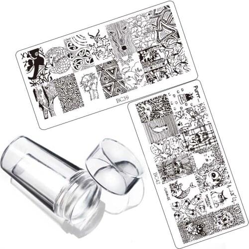 4Pc Nail Stamping Plate Set Transparent Jelly Silicone Stamper with Scraper Nail Art Stamp Image Plate Stamping Polish Tool