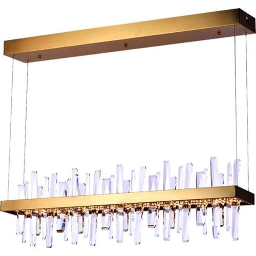 Rectangular design dinning room crystal chandelier modern LED hanglamp long crystal bar light