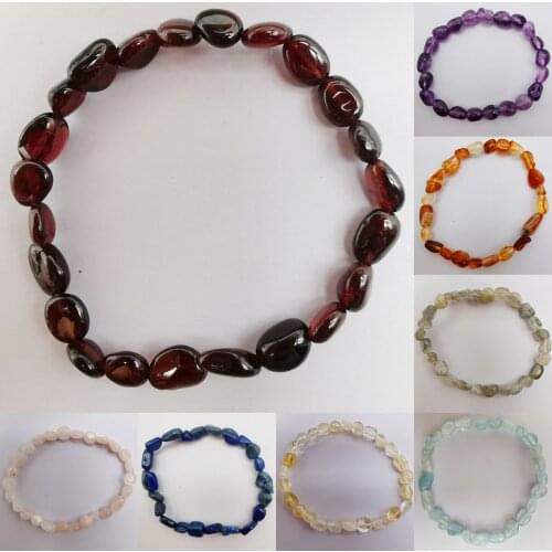 Crystal Carnelian Garnet Labradorite Crystal Lapis Freeform Lrregular Gravel Shape Stone Beads Bracelet Stretch 7.5 Inch Jewelry