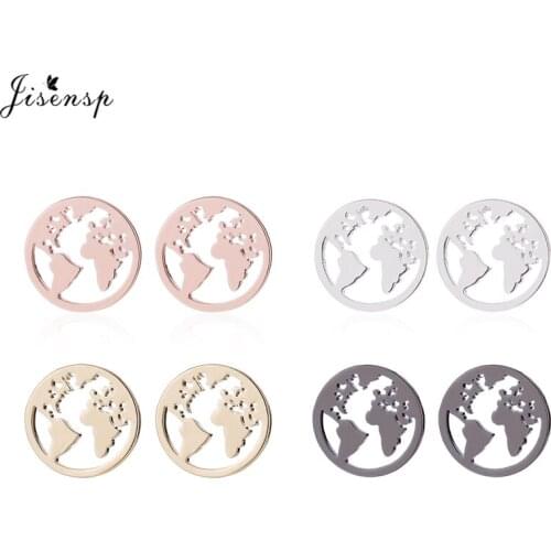 Jisensp Punk Design Vintage World Map Stud Earrings Minimalist Stainless Steel Earrings for Women Fashion Jewelry Best Gift 2021