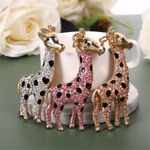 Cute Crystal Rhinestone Gold Sika Deer Keychain Women Car Bag Chain Pendant Charm Best Birthday Xmas Gifts for Mom Jewelry
