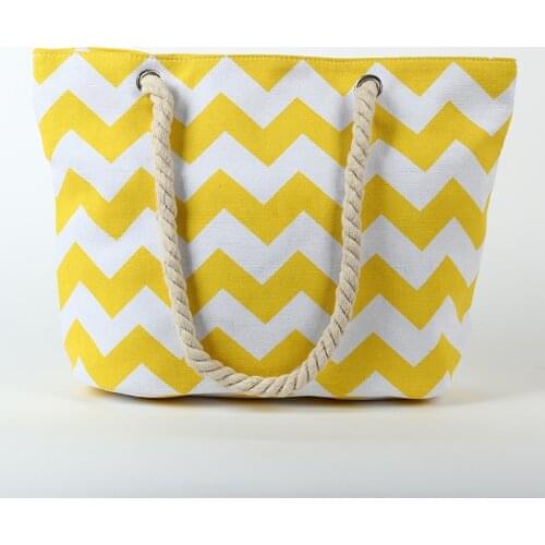 Shoulder Bag Striped Printed Canvas Large Capacity Vacation Beach Bag For Women Hemp Rope Tote Bag Female Casual Handbags