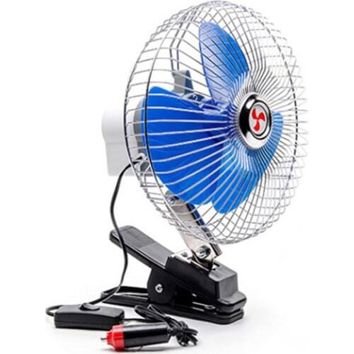24V 8Inch Car Fan Automobile Vehicle Clip Fan 180° Cooling Fan Quiet Ventilation Electric Fan with Switch Cigarette Lighter Plug