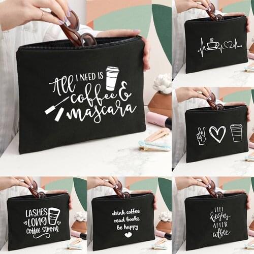 All I Need Is Coffee and Mascara Fashion Canvas Cosmetic Bag Lipstick Makeup Bag Organizer Travel Bags Pencil Bag Mom Life Gift