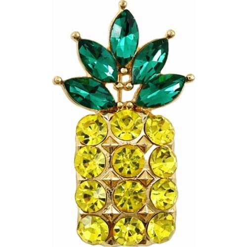 OneckOha Champagne Color Rhinestone Pineapple Brooches Crystal Ananas Fruit Plant Pin Garment Accessories Birthday Gift