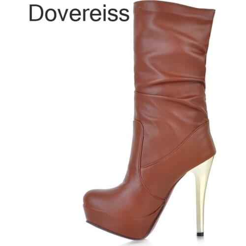 Winter For Woman New Fashion Pointed Toe Shoes White Slip On Platform Stilettos Heels Short Boots 34-39