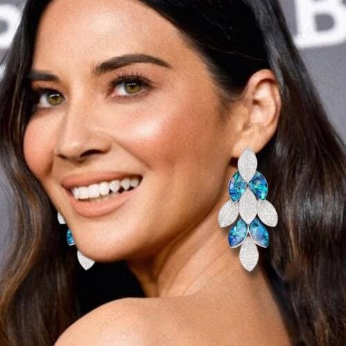 57mm Monaco Brand Blue Shell Leaf Large Earring Full Mirco Paved Microl Zirconia Copper Earrings For Women Fashion Jewelry 2019