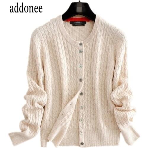 Twisted Yarn Spring Autumn Winter Women Thick Cashmere Wool Button Cardigan Female O-Neck Soft Casual Loose Warm