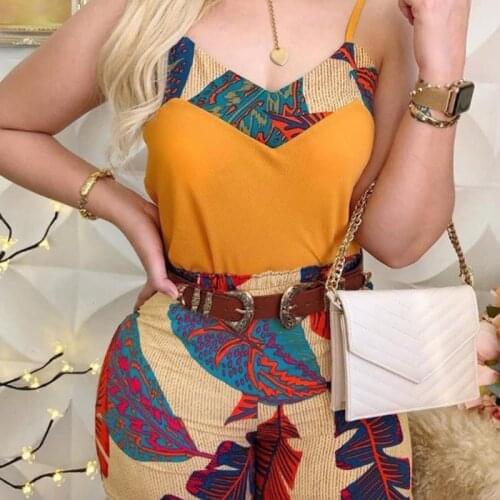 New womens stitching two-piece suit European and American sexy sling top shorts suit