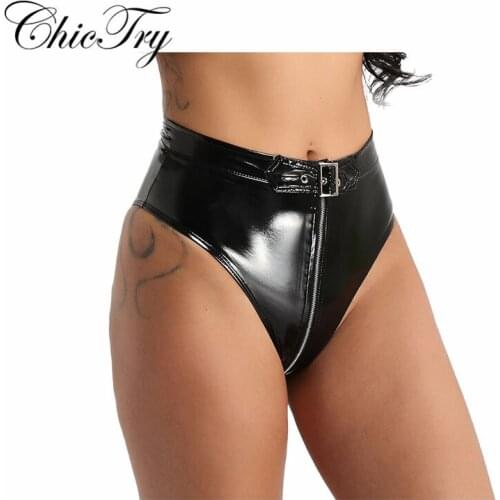 Womens Female Lingerie Briefs Underwear Wet Look Patent Leather Panties Triangle Panties Clubwear Low Rise Erotic Underpants
