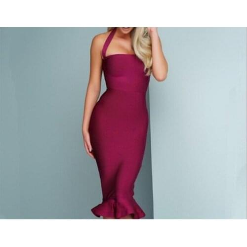 New womens fashion sexy bodycon bandage dress wine red khaki blue & black knee-length trumpet summer clubwear party dress