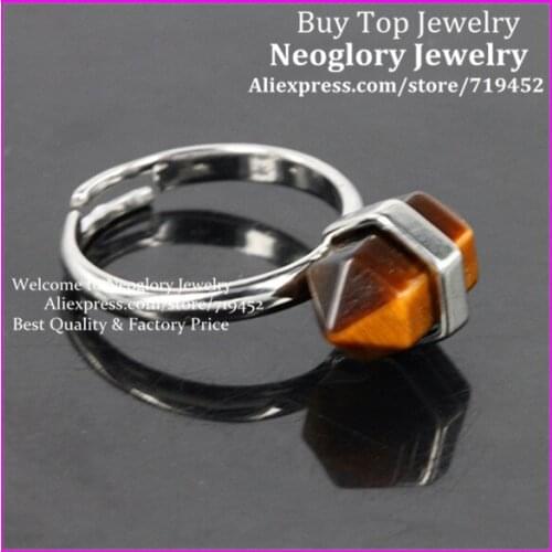 10PCS Natural Healing Stone Nugget Ring Terminated Tiger Eye Ring Silver Plated Adjustable Ring