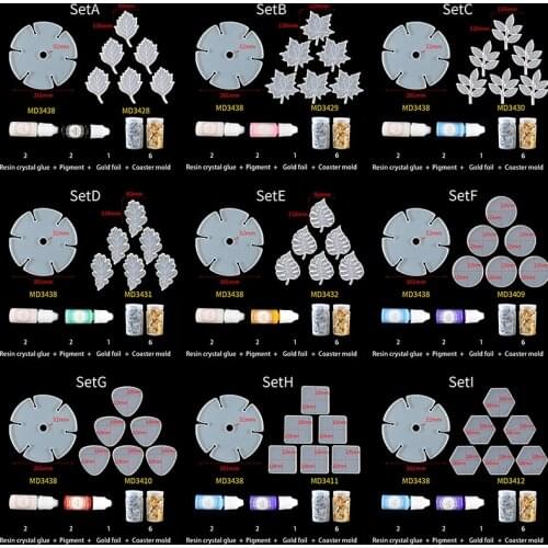 10 Styles Epoxy Casting Molds Set Moldes De Silicona Para Resina Epoxi UV Tools Tray Coaster Silicone Molds For Resin Art