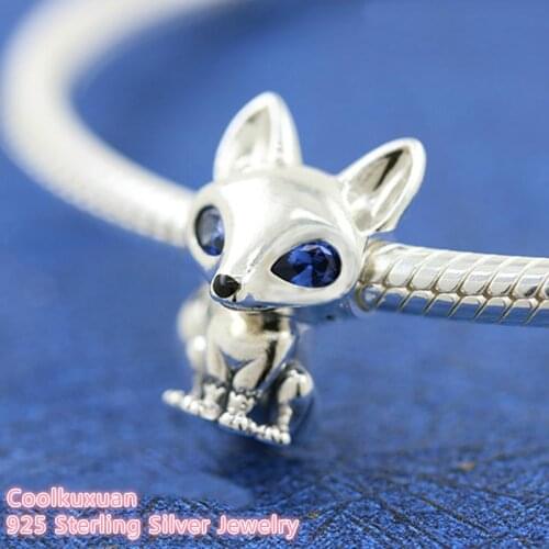 100% 925 Sterling Silver Blue-Eyed Fox Charm beads Fits Original Pandora bracelets Jewelry Making