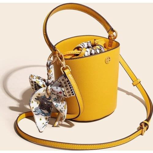 2020 Vintage Brand Womens Leather Handbag Genuine Real Leather Wide Strap Female Shoulder Bag Band Sangle Bucket Bag