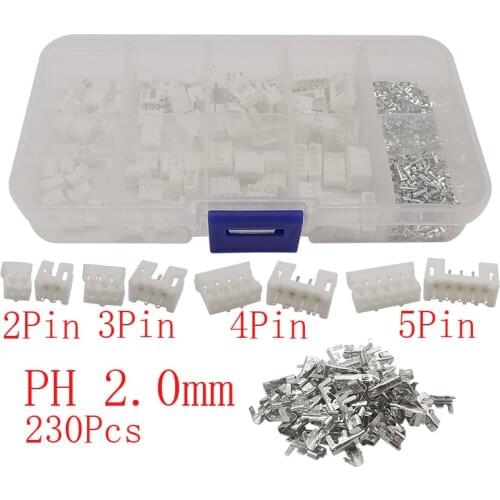 230Pcs/set PH2.0 2P 3 P 4Pin 5 Pin 2.0mm Pitch Terminals Kits Connector PH 2.0 Socket Plug Housing Pin Header JST Wire Connector
