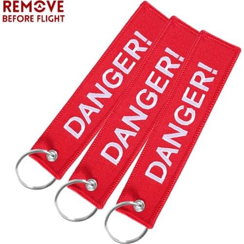 3PCS Danger Keychain Bijoux Keychains Cars Motorcycles Holder Red Key Tag ATV Car Truck Key Fobs OEM Embroidery Key Ring Gifts
