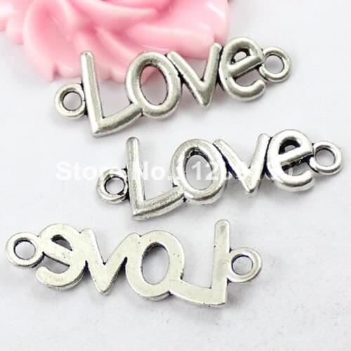 50pcs/lot Free shipping Fashion Antique Silver "LOVE" Connectors Pendant Tibetan silver Bracelet Clasps Beads 36x13mm (K00964)