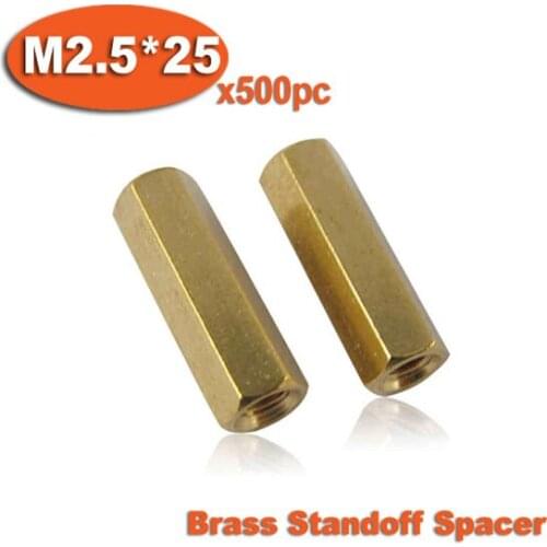 500pcs M2.5 x 25mm Brass Hexagon Hex Female Thread Standoff Spacer Pillars