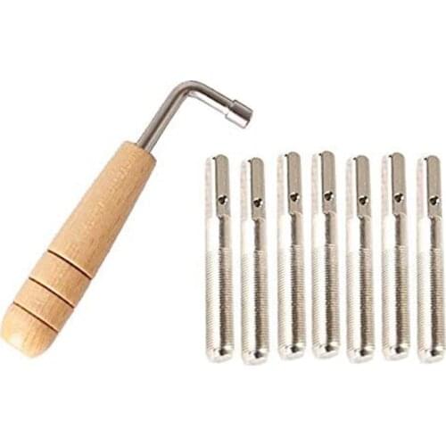 7Pcs Tuning Pins with L-Shape Tuning Wrench for Lyre Harp Strings and Other Primitive Stringed Instruments