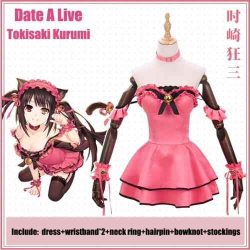 Anime! Date A Live Tokisaki Kurumi Pink Cat Suit Sexy Dress Lovely Uniform Cosplay Costume For Women 2019 NEW Free Shipping