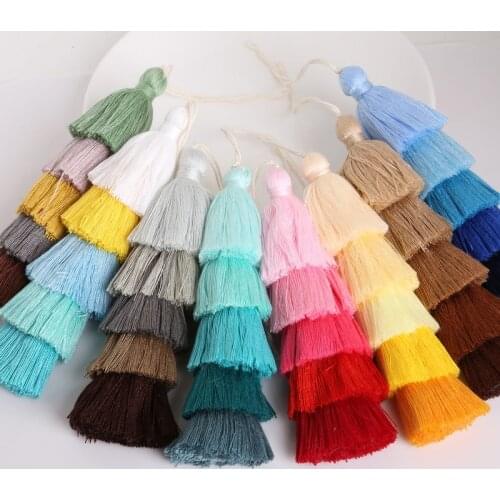 15cm Rainbow Color Satin Silk Tassel Five Layers Five Colors Poly Cotton Tassel Brush Charms for DIY Key Chain Bag Decoration