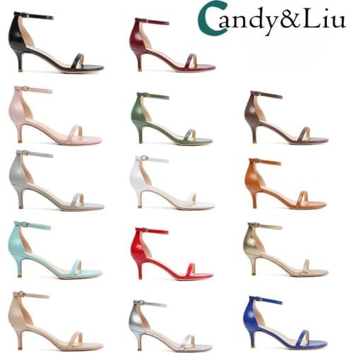 Matte Leather Sandals Women 2021 Summer Wear Dress 6cm Black One-word Belt Open-toed Thin Midi Heels