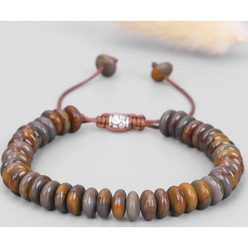 Handmade Disc Shape Stone Friendship Bracelets for men Natural stone Beads Punk Bracelet Couples Bracelets Jewelry