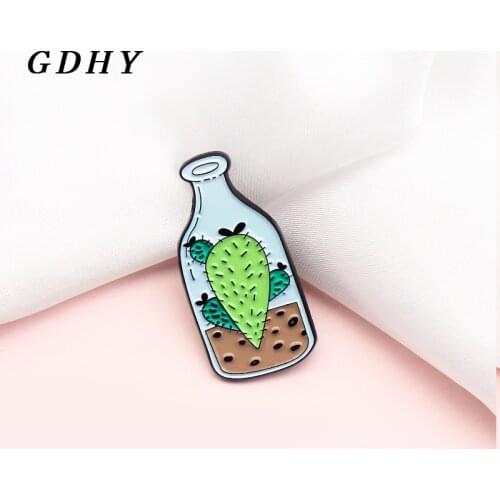 GDHY Bottles Potted Cactus Brooches Cactus Aloe Green Plant Enamel Pin Bag Clothes Lapel Pin Badge Jewelry Gift for Friends Kids
