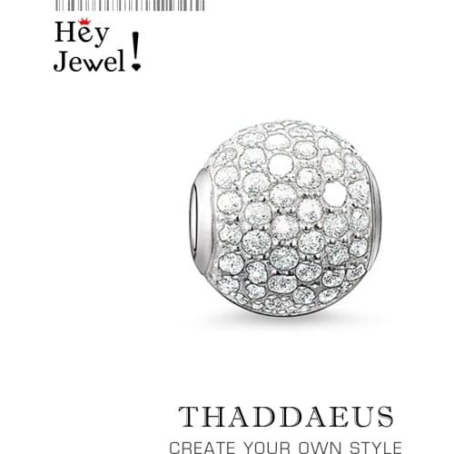 Beads White Pave,2018 Brand 925 Sterling Silver & CZ Pave Beads Fits Bracelet Europe Jewelry Accessories Gift For Women & Men