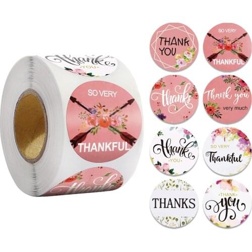 Flower 500pcs/roll Thank You Stickers for Your Order 8 designs Round Sealing Labels Wedding Card Business Packaging Stationery