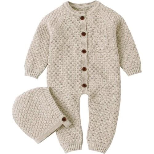 Baby Rompers Long Sleeve Infant Boys Girls Jumpsuits Clothes Autumn Solid Knitted Newborn Toddler Kids Overalls One Piece 0-18M