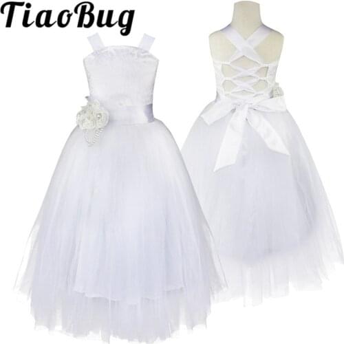 2-14 Teenage Kids Flower Girls Dress for Party and Wedding Floral Girl Dress Ball Gown Prom Crossed Back Formal Maxi Dress