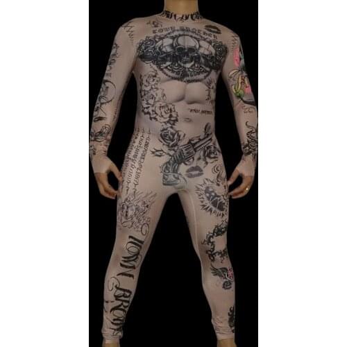 Halloween Muscle men DJ DS Costume Nightclub Bar Male dancer Pole dance performance clothes 3D printing leotard stretch jumpsuit