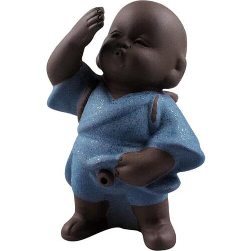 Little Monk Tea Pet Chinese Handmade Purple Clay Ceramic Decor Ornament for Home and Office Kungfu Tea Tray Accessories