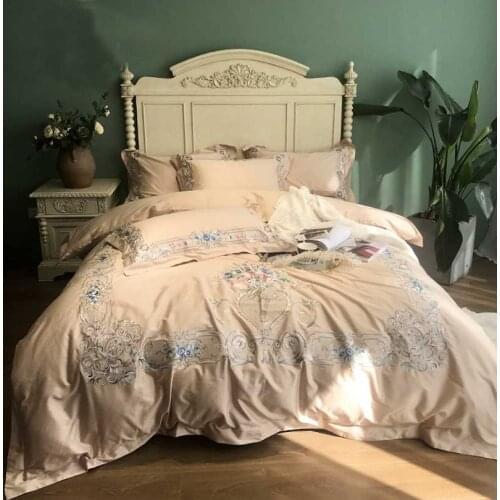Coffee luxury Embroidered 120S Egyptian cotton Royal Bedding sets Queen King Wedding Duvet cover Bed sheet set Pillowcases 4pcs