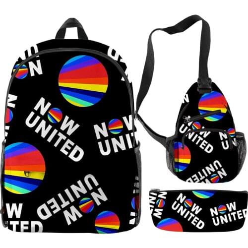 Set 3 Pieces Now United Women Backpack Teenager Boys Girls Backpacks Chest Bag Pencil Case Schoolbag Men Waterproof Backpack